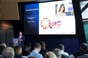 The Member of the European Parliament, Lina Gálvez Muñoz, addresses the participant to the QuIC plenary meeting during her speech